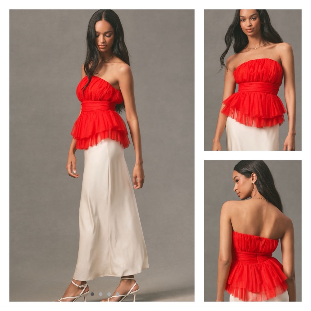ANTHROPOLOGIE Flat White Tulle Red Tube Top M